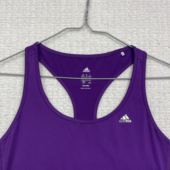 Adidas Tank Top Womens M Purple Striped Climalite Racer Back Running Logo - Picture 5 of 10